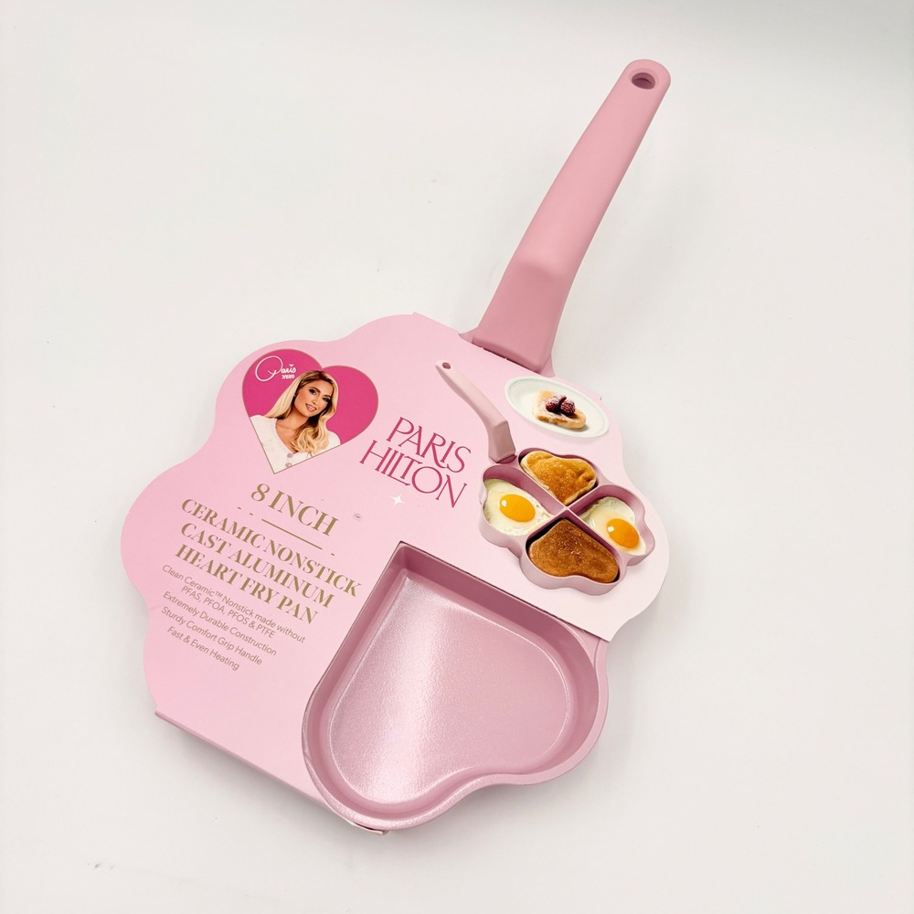 Paris Hilton 8 Inch Pink Ceramic Nonstick Cast Aluminum Heart Fry Pan 4 Section